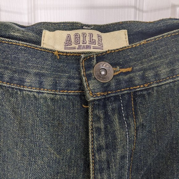 Agile Distressed Torn Blue Denim Whiskered Fading Details Men's Jeans - 46W*(43) - Picture 6 of 13